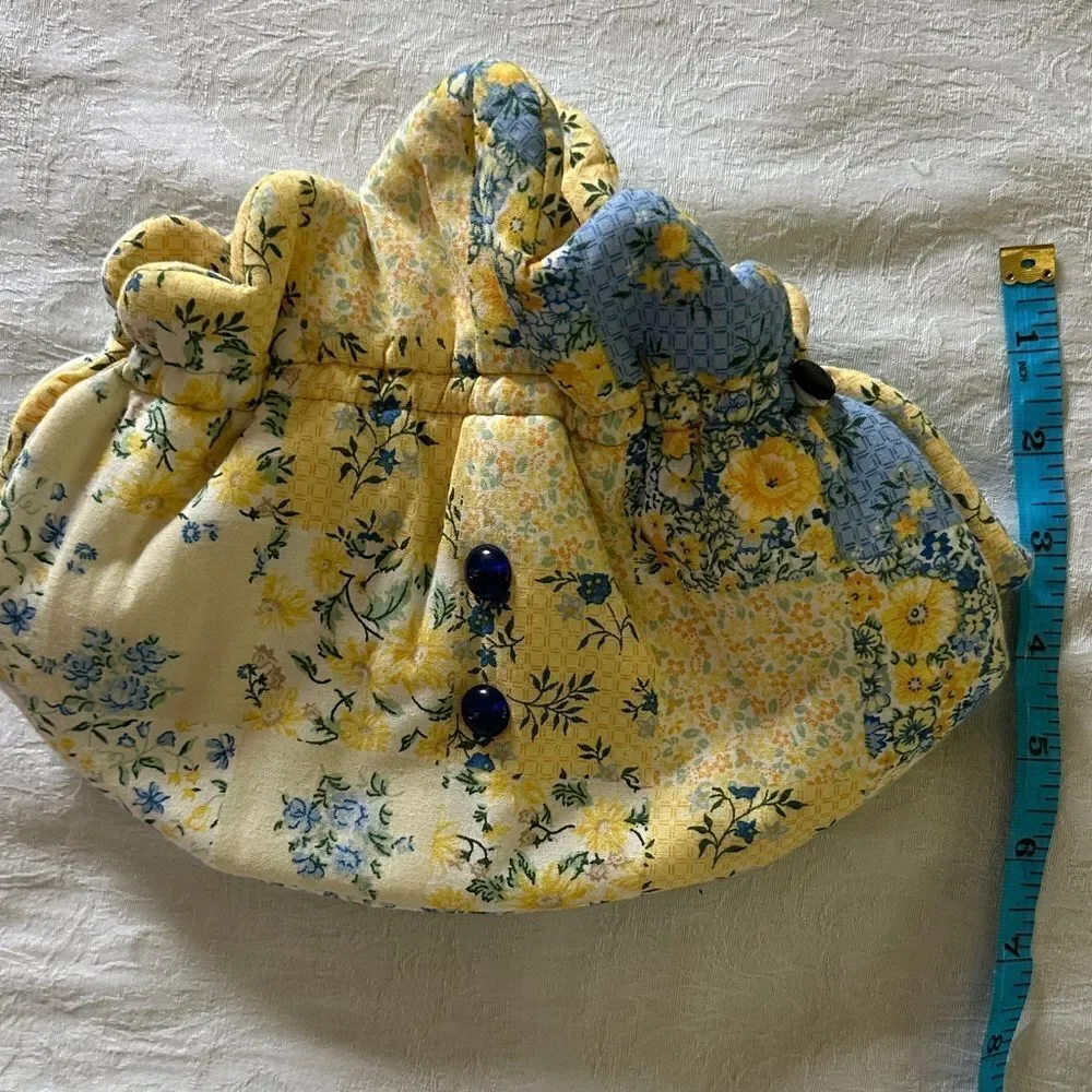 Hand Crafted Tea Cozy Floral Yellow and Blue